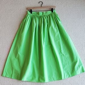 H&M Organic Cotton Poplin Flare Green Midi Skirt, Pockets, Lined, Sz 6, NWT